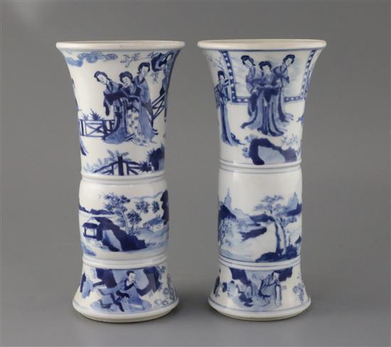A pair of Chinese blue and white beaker vases, Gu, Kangxi period, H. 24cm